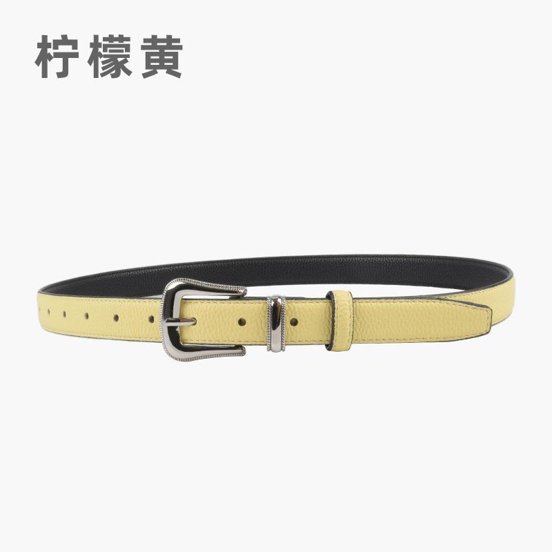 The First Layer Of Cowhide Lychee Pattern Leather Women'S Belt Belt With Jeans Casual Pants Width 2.3Cm Pin Buckle Summer
