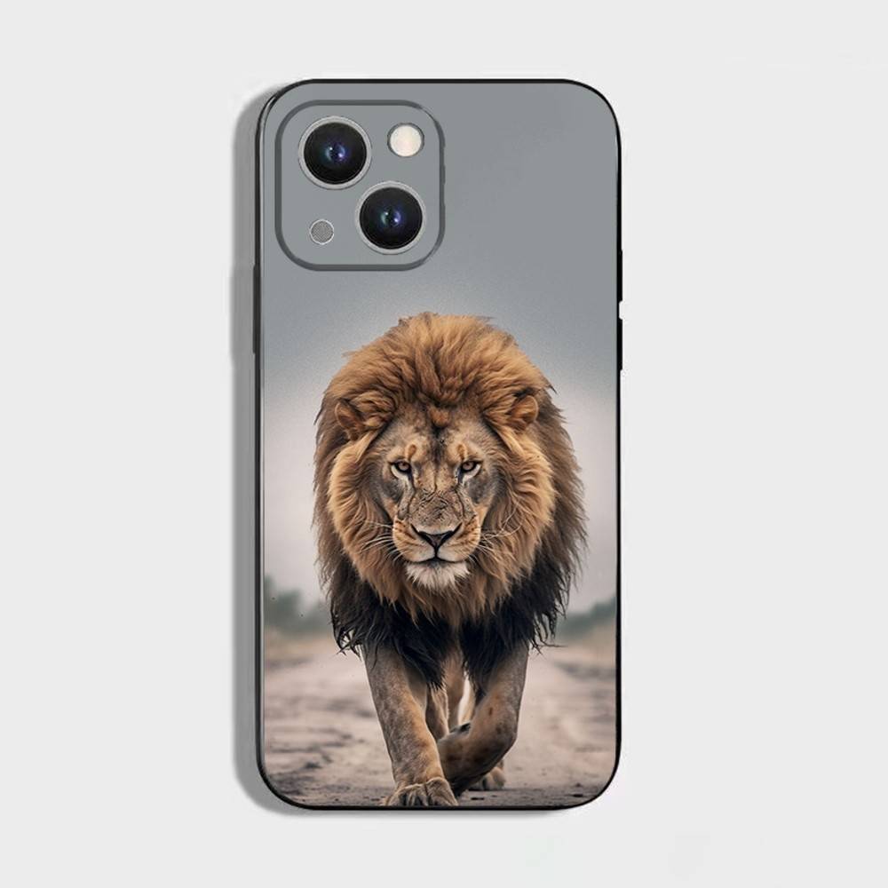 Чехол для телефона с животным Тигр Лев Для iPhone 16,15,14,13,12,11 Plus,Pro Max,XS,X,XR,SE,Mini,8,7,Мягкий Силиконовый Черный Чехол