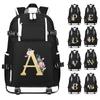 26 English Letters Backpack Cosplay Canvas Children Kids Schoolbag Travel Bag Back To School Bookbag