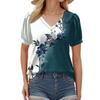 Женская модная футболка с коротким рукавом и V-образным вырезом, с цветочным принтом, свободная повседневная футболка
