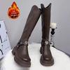 European Station Fleece-Lined Chunky Heel Cotton Knight Boots for Women – Autumn/Winter Korean British Style Slimming High Boots
