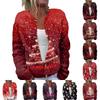 Женская мода рождественский принт длинный рукав вязаный кардиган пуховик