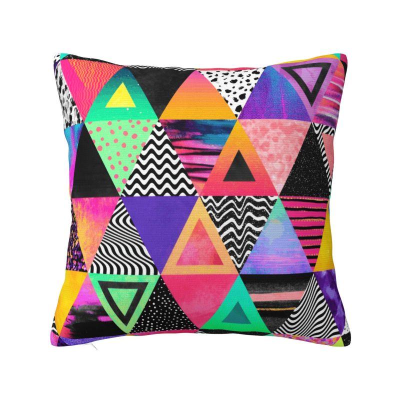 Colorful Mountains With Geometric Shapes Cushion Cover x cm Polyester Velvet Throw Pillow Case For Sofa Bedding Pillowslip