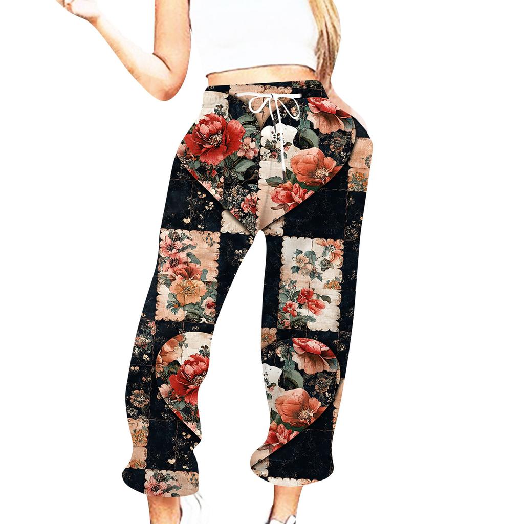 Женская повседневная мода День святого Валентина Повседневные брюки с принтом Спортивные брюки Брюки с эластичной резинкой на талии со шнурком Брюки со шнурком