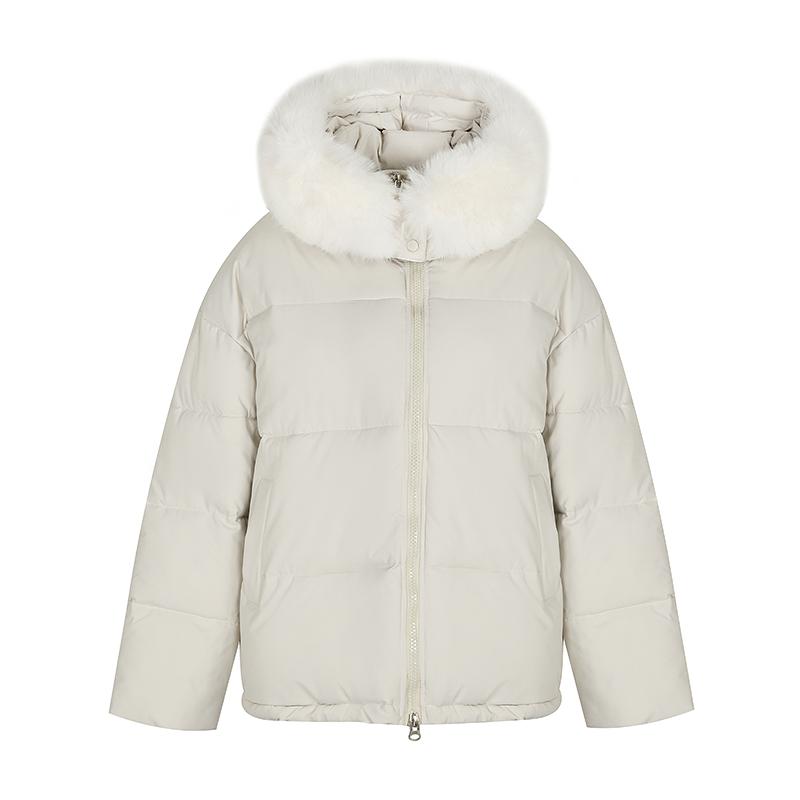 Women Autumn Winter Soild Color Thicken Outwear Cotton Padded Hooded Warm Real Fur Jacket Coat