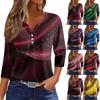 Женский модный повседневный топ с V-образным вырезом и семью рукавами и геометрическим градиентом