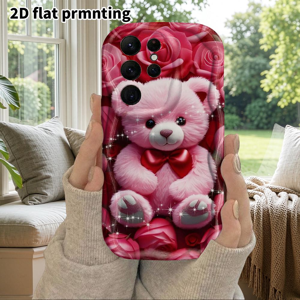 Phone Case: 2D Flat Samsung Galaxy A34 A35 M05 M06 S20 S22 S21 FE Plus 5G Protective Case, Couple Style, Pink Bear, Christmas and Halloween Gift