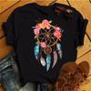 Maycaur Women Summer Short Sleeve Dreamcatcher Feather  3D Print Lady T-shirts Top T Shirt  Tee T-Shirt