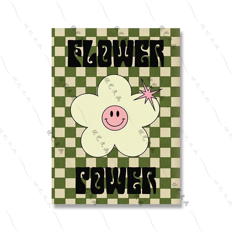 Bohemian Colourful Trippy Spiritual Flower Art Poster Print Retro Fashion Rainbow Smiley Face Canvas Painting Nursery Room Decor