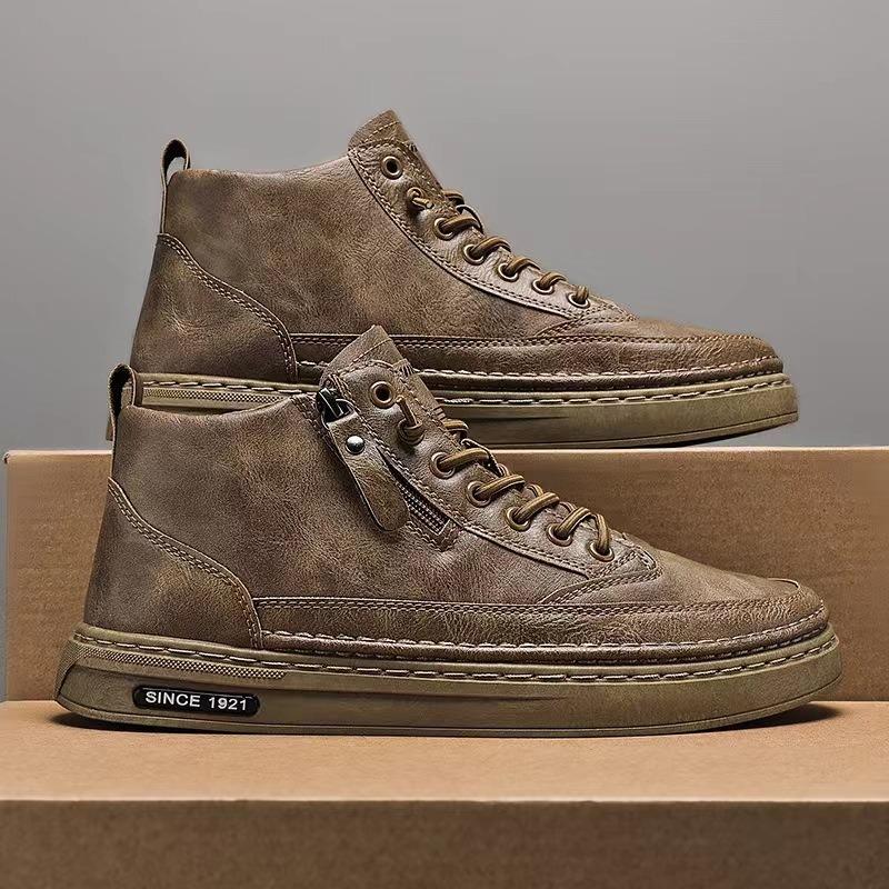 Осенняя новинка мужская обувь уличная мода высокие берцы толстая подошва увеличивающая рост грязеотталкивающая повседневная трендовая универсальная рабочая обувь