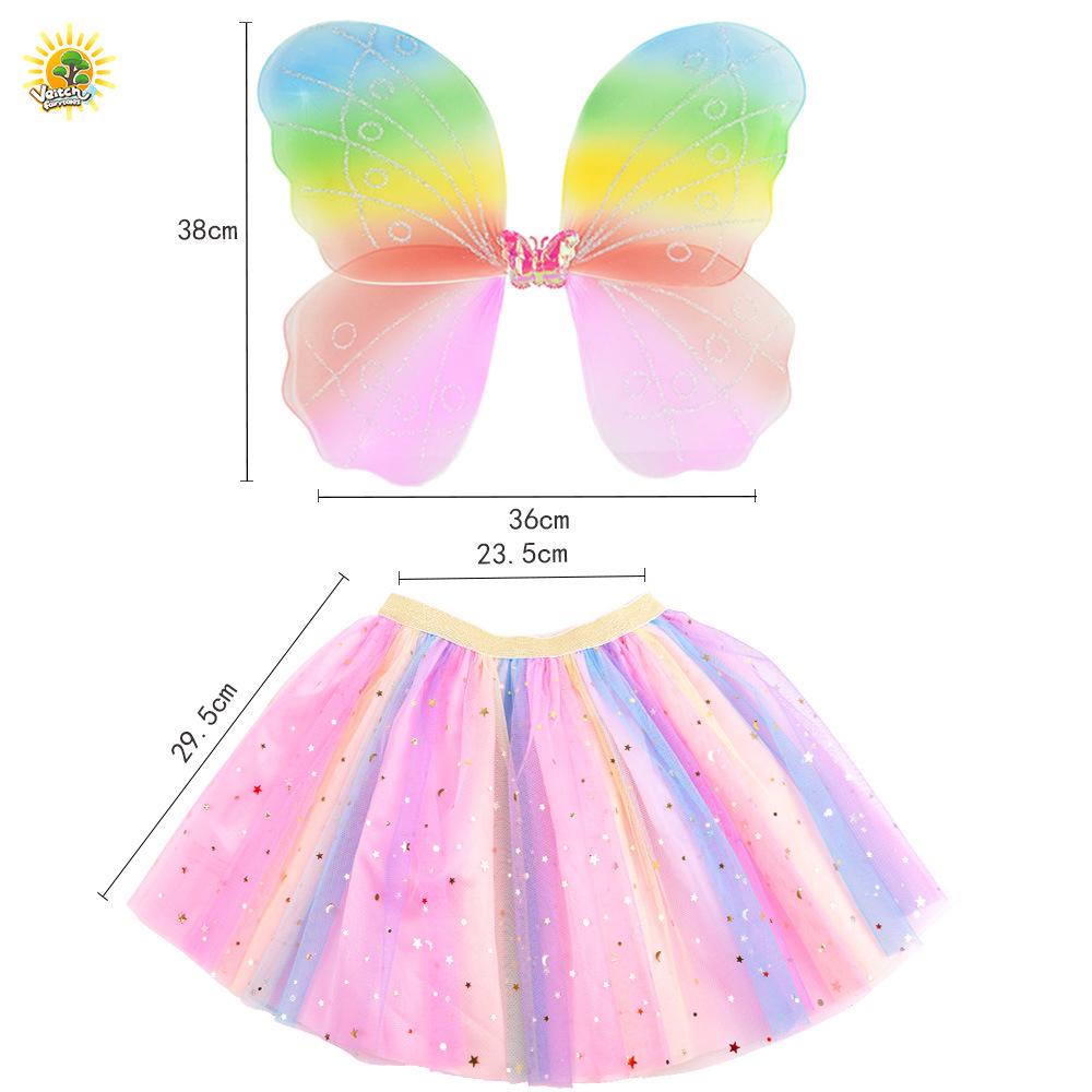 Cross-border Rainbow Sequin Tutu Dress Set with Wings & Fairy Wand for Girls' Playhouse and Performances