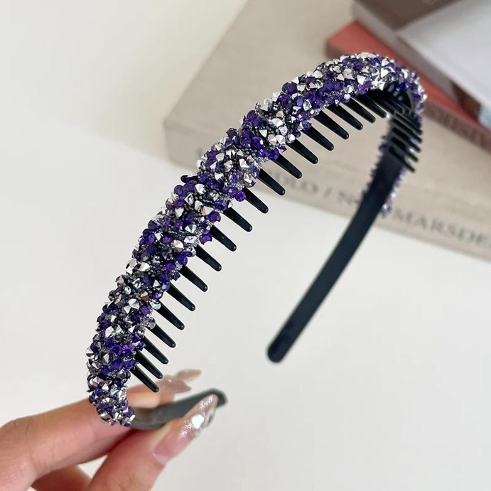 Shiny Rhinestone Headband with Toothed Hair Hoop Vintage Thin Hairband Girl