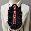 Victorians Colonial Ruffle Satins Jabot False Collar Crystal Necktie Medieval Costume Shirt Front Detachable Neck Collar