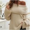 Casual Loose Knitted Pullovers for Winter Women's Slash Neck Long Sleeve Pure Color Off Shoulder Female Sweaters