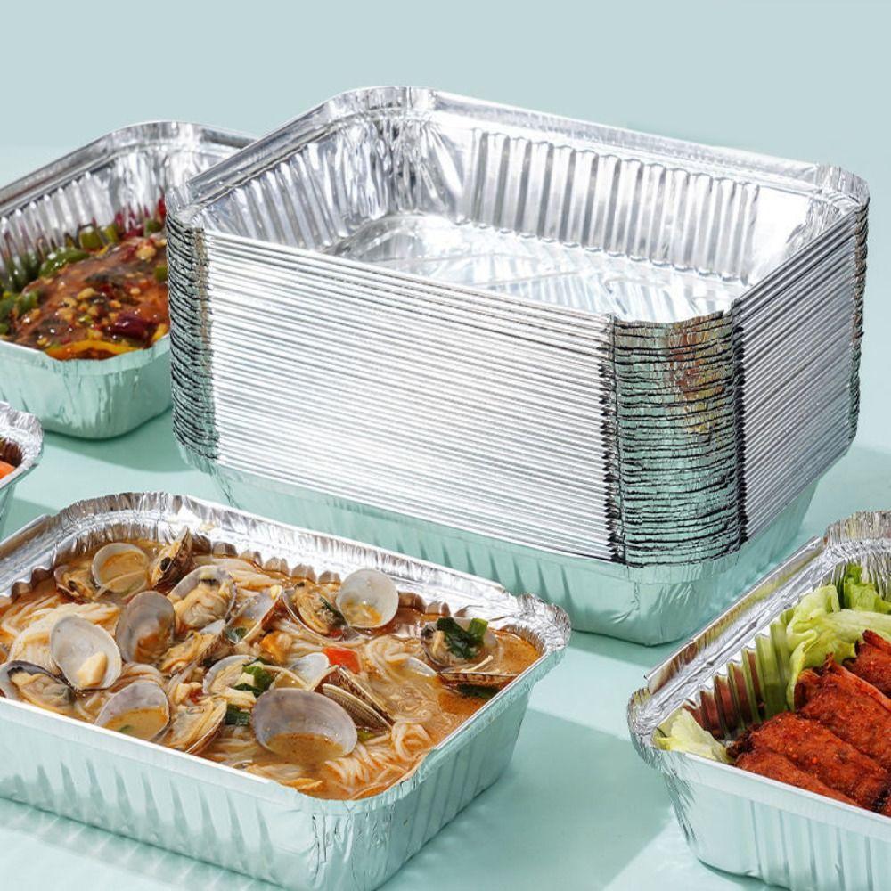 10/20/50pcs Rectangular Air Fryer Aluminum Foil Tray Aluminum Foil Tin Box For Baking Roasting