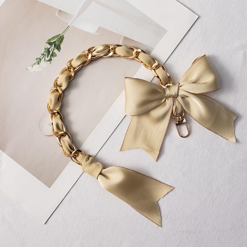 35cm DIY Bag Chain with Silk Scarf Metal Hand Chain Bow Decorative Chain Strap Transformation for Hand Carry Bags