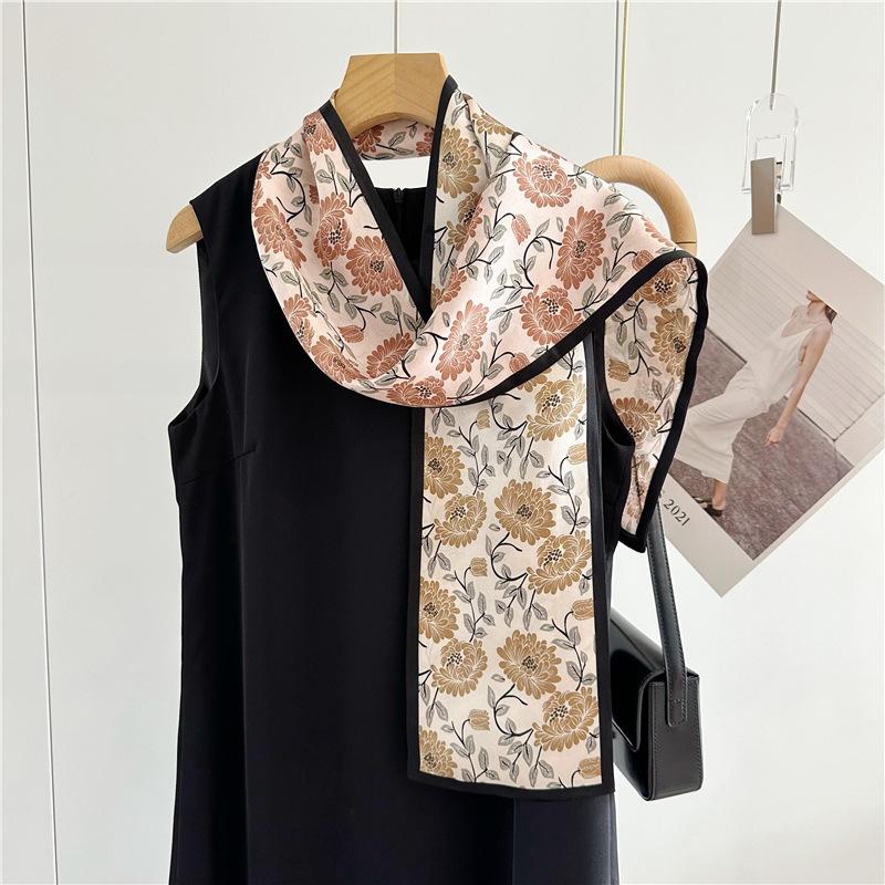 Mulberry silk silk scarf spring and summer long double-layer double-sided temperament gentle silk scarf thin and narrow long scarf streamer