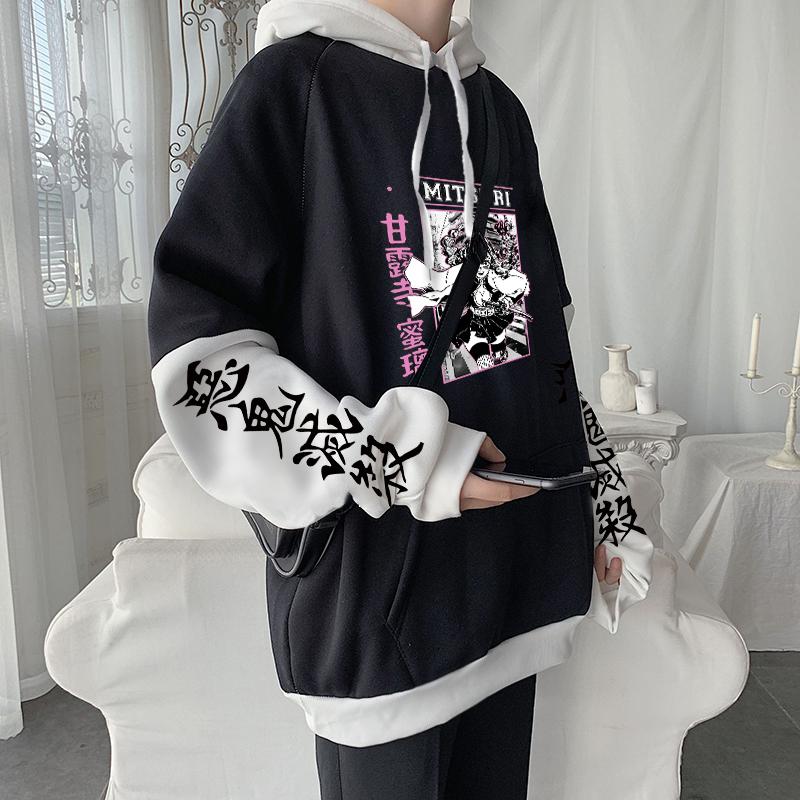 Demon Slayer Аниме Kawaii Розовые толстовки Свободная повседневная уличная одежда Harajuku Эстетическая Kanroji Mitsuri Графика Лоскутные толстовки