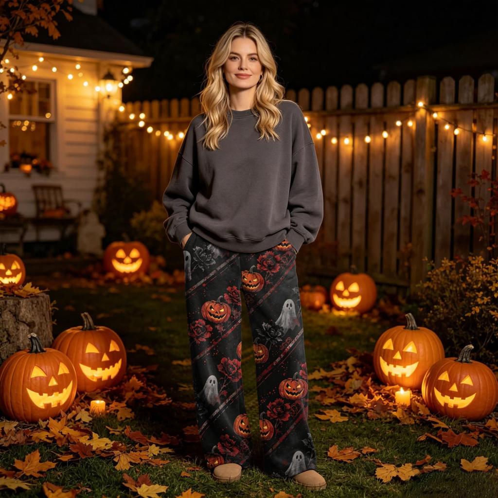 Женские фланелевые брюки с принтом на Хэллоуин - Уютные пижамные штаны для сна и отдыха
