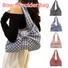 Large Capacity Canvas Vest Bag Bowknot Plaid Tote Bag Vintage Bow Shoulder Bag  Outdoor
