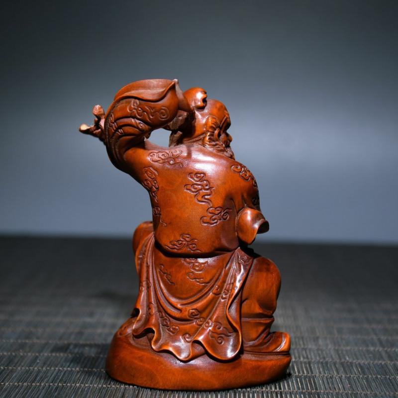 Chinese Vintage Boxwood Carving Zhong Kui Subdues The Devil Figure Statue Art