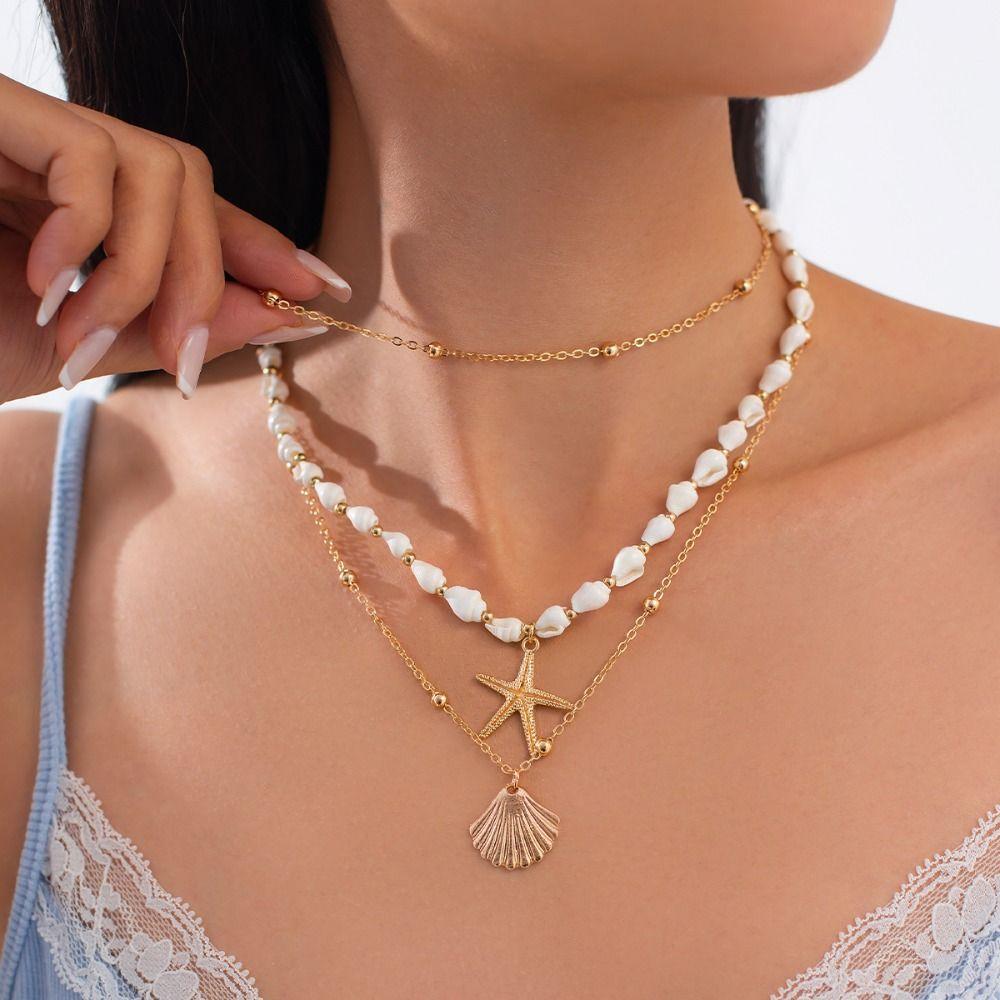 Mulitlayer Shell Multilayer Necklace Starfish Pearl Beaded Necklace Bohemia Style Necklace Girls