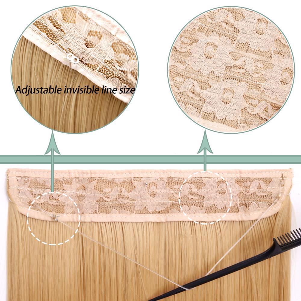 MISS WIG Synthetic Invisible Fish Wire No Clip Wavy Hair Extensions Long Hairpiece Natural Black Brown Blonde for Women Fake Hair Piece