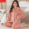 «Женская пижама Chunbaifen из плотного кораллового флиса — осенне-зимняя фланелевая пижама большого размера для людей среднего и пожилого возраста»