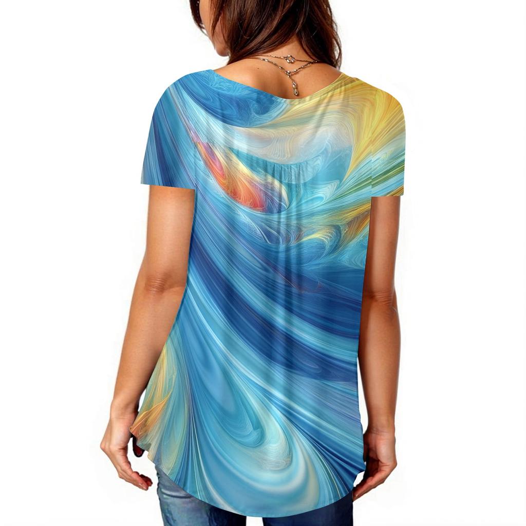 Женские туники, топы, нарядные, повседневные, летние, рубашки с коротким рукавом, свободный крой, плиссированный топ в стиле бохо