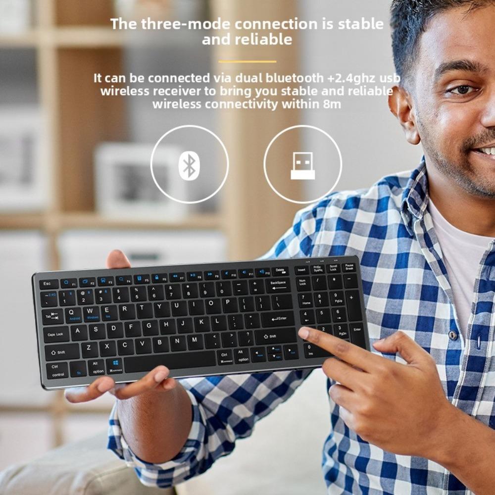 Беспроводная перезаряжаемая мини-тихая клавиатура и мышь Bluetooth, 3 режима для iPhone iPad Huawei