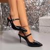 Sexy Pointed Toe Sling Back Pumps Women 2025 Summer Patent Leather Thin High Heels Shoes Woman Metal Buckle Sandals