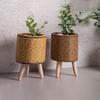 Rattan Woven Planter Pot Indoor Outdoor Flowerpot with Legs Handmade Cactus Succulent Plants Holder Container Home Balcony Garden Decoration