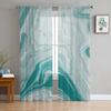 Marble Texture Turquoise Sheer Curtains for Living Room Decoration Window Curtains for Kitchen Tulle Voile Organza Curtains