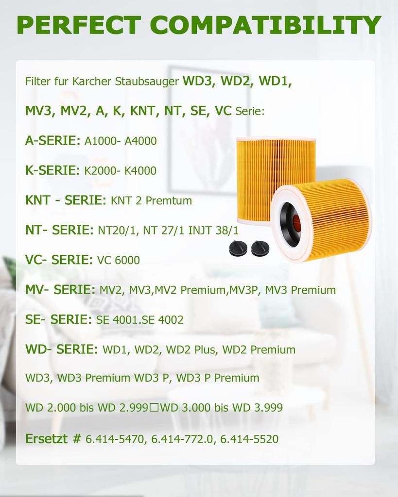 Подходит для Karcher WD2 WD3 WD3P MV2 MV3 Пылесоса для влажной и сухой уборки Картриджный фильтр A2004 A2204 6.414-552.0 Замена