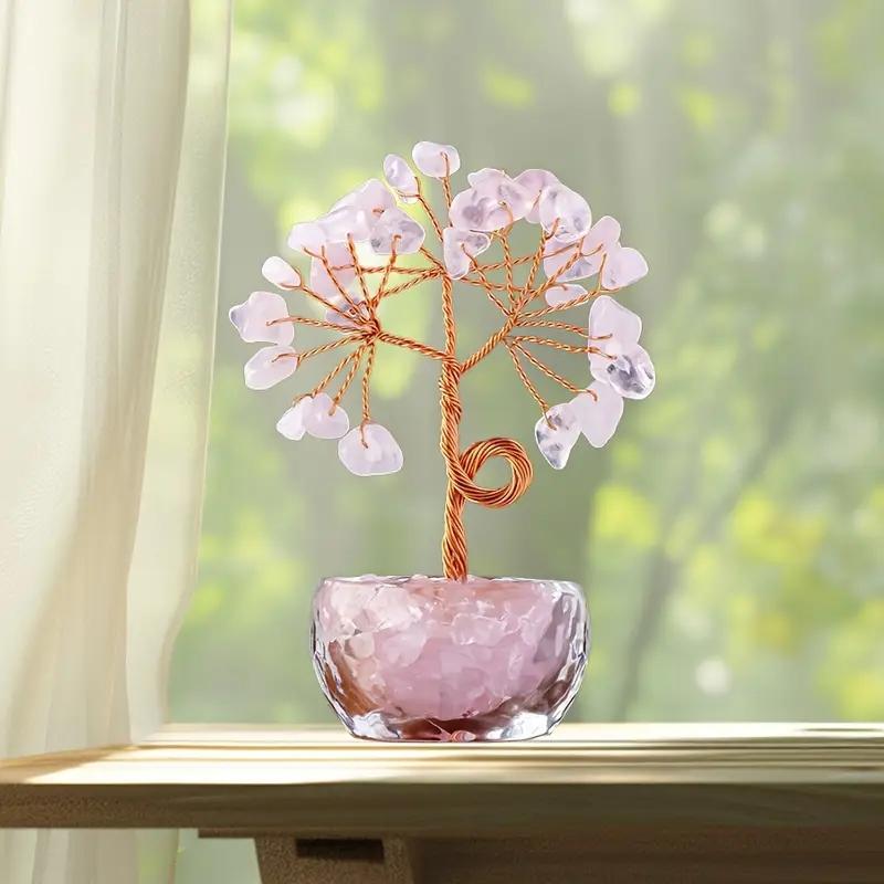 1pc Natural Rose Quartz, Crystal, Crystal Tree, DIY Hand Woven Life Tree, Home Desktop Decoration Ornament, Suitable for Mother'