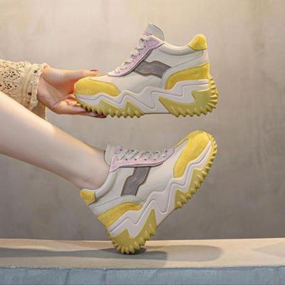 Папины кроссовки для девочки 2025 Осень Новые кроссовки с вставками Платформа Универсальные Дышащие Маленькие белые туфли Иностранный Синий Красный