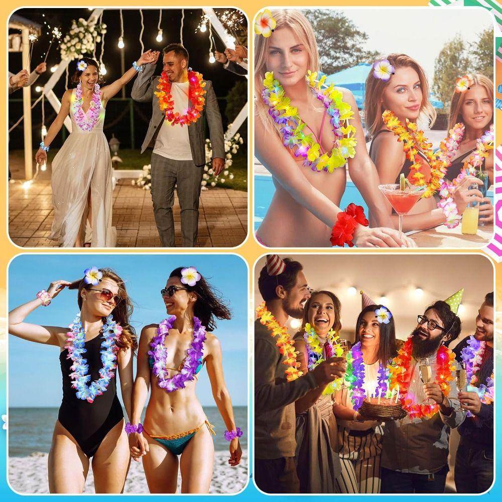 Пляжные Аксессуары Цветочный Венок Разноцветный Светящийся Лей Гавайская Цветочная Гирлянда Товары для Вечеринки