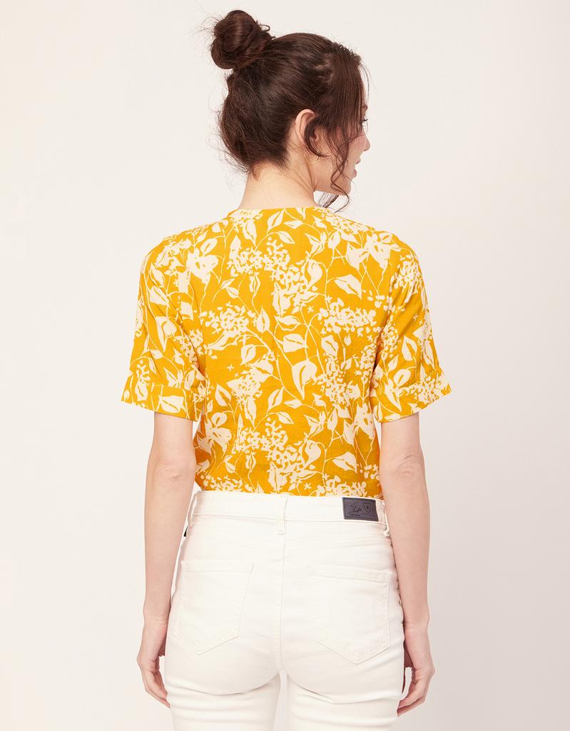 Moomaya Printed Viscose Summer Top For Women, Round Neck Short Sleeves Casual Top