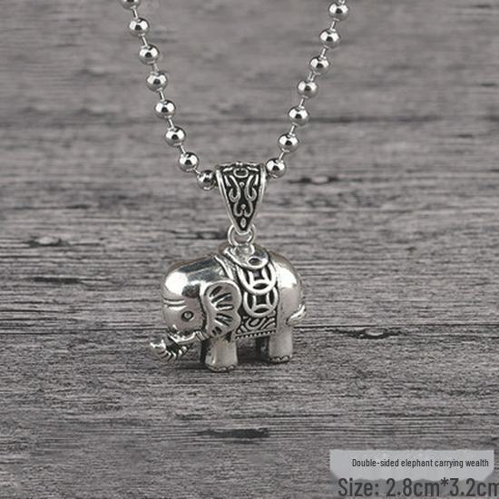 Retro Silver Peace Lock Pendant Necklace - Four-sided Wealth Women's Long Sweater Chain In National Style