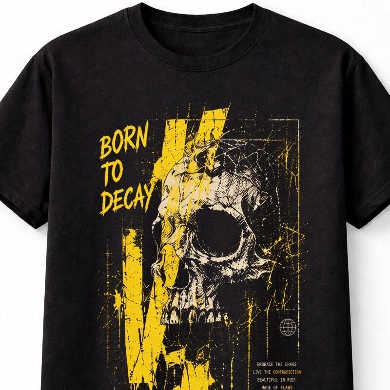 Born To Decay Skull Gothic Grunge Distressed Graphic Unisex TShirt