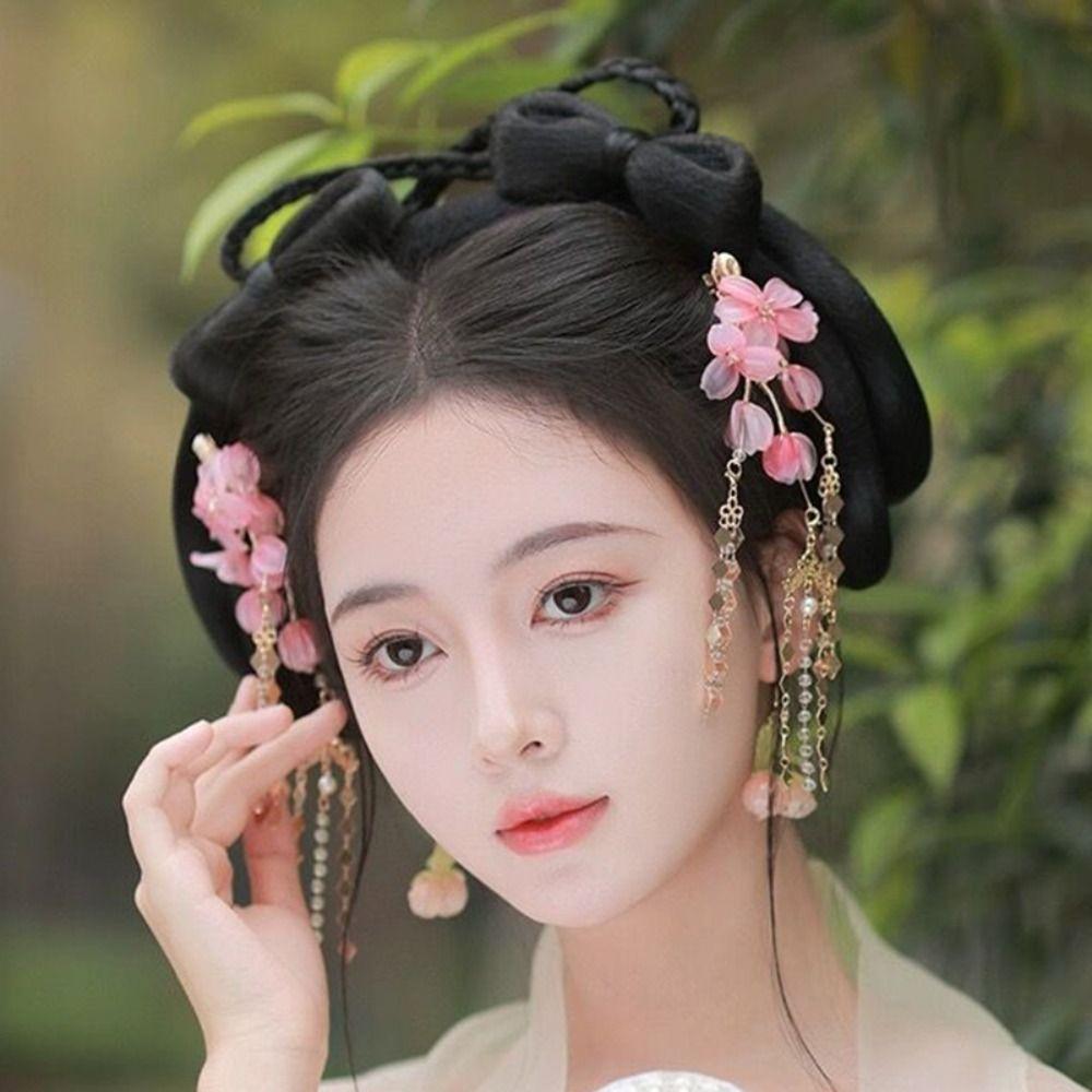Tassel Floral Hair Stick Pearl Flower Hair Comb Elegant Tang Dynasty Hairpin Jewelry