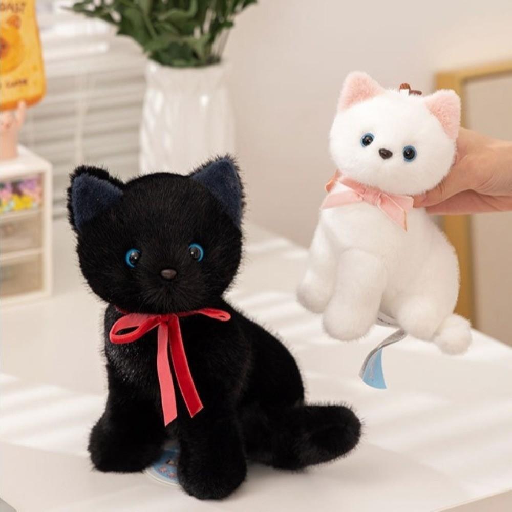 Fluffy Simulated Cat Plush Toys Sitting Pose Cat Doll Delicate Lifelike Kitten