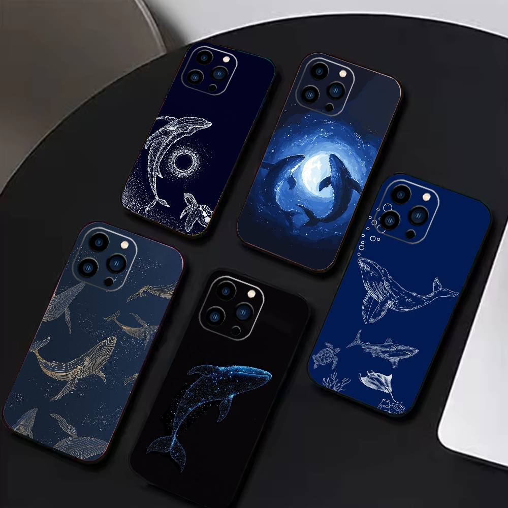 Чехол для телефона "Падение кита" для iPhone 17, 16, 15, 14, 13, 12 Plus, Max, Мягкий силиконовый, Черный