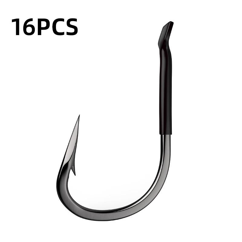 16pcs Anti-dropping Giant Hook Offset Barbed Hook for Black Carp Fishing Angled Point Design with Anti-Slip Barb Anchor Hook Bold Bulk Fishing Hook