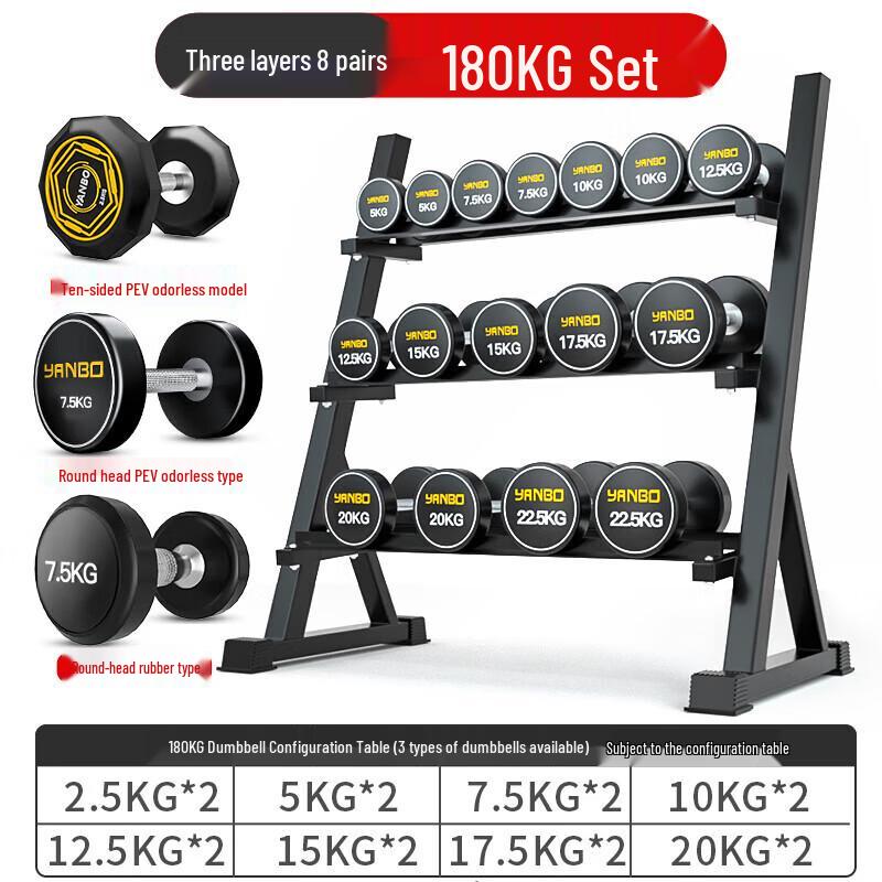 Rubber-Coated Dumbbell Set with Storage Rack