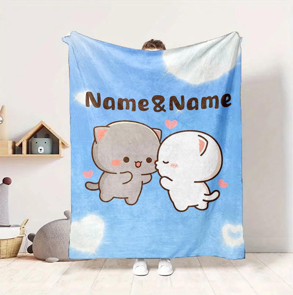 Custom Name Angel Cats Flannel Blanket Throw Blanket Soft Warm Sofa Bed home Decor Unique Gift