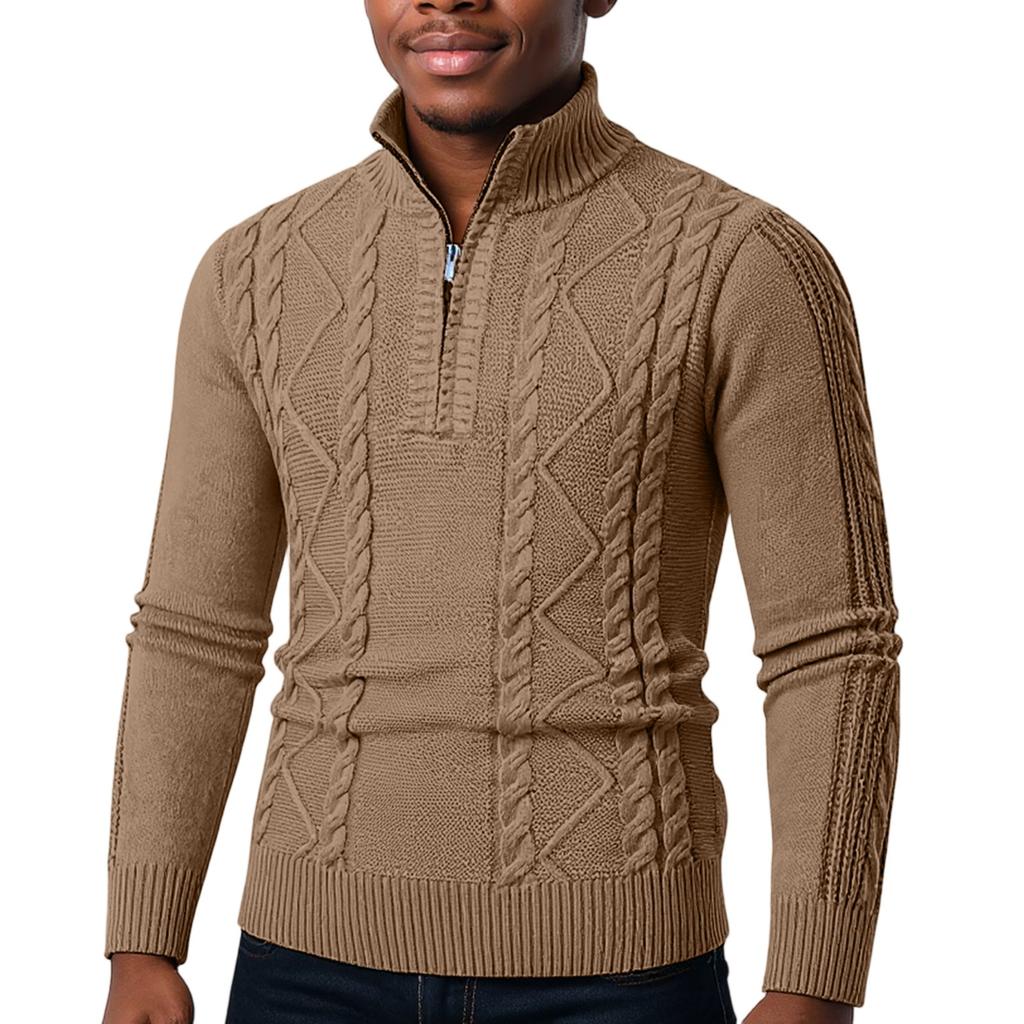 Мужской пуловер на молнии до половины, повседневная вязаная базовая рубашка