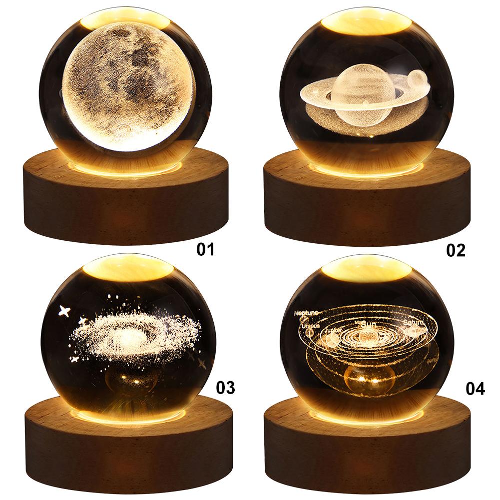 LED Crystal Ball Night Light Crystal Ball Lamp Glowing Milky Way System Crystal Ball with Wooden Base USB Charging Gift for Kids