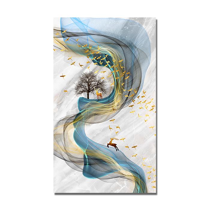 Скандинавская геометрическая настенная живопись на холсте, абстрактные золотые олени, птицы, постеры и принты, настенные панно для гостиной, домашний декор