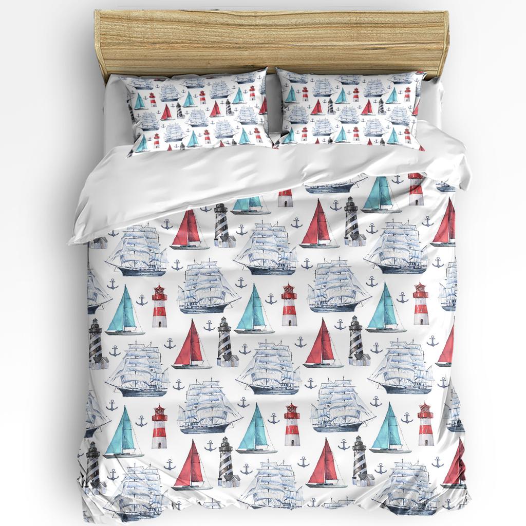 Striped Ship Rudder Anchor 3pcs Bedding Set For Double Bed Home Textile Duvet Cover Quilt Cover Pillowcase
